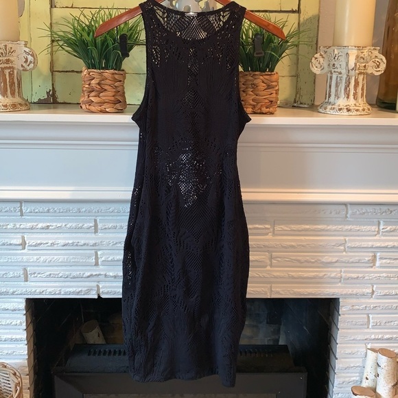 Mara Hoffman Black Lace Mesh Cut Out Bodycon High Neck Sleeveless Mini Dress M - Picture 7 of 7